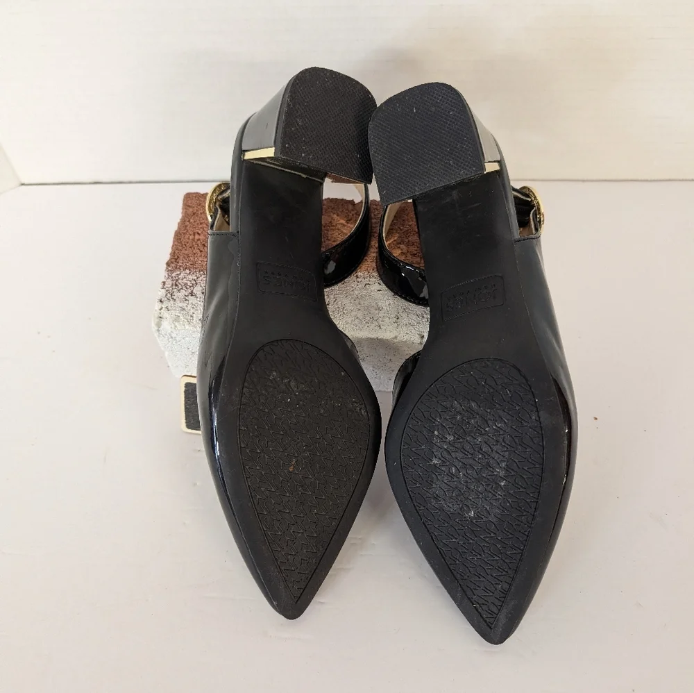 Nine West Black Patent Heels With Comfort Insets Stylish Gold Buckle Size 7W